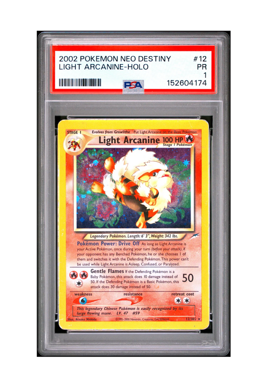 LIGHT ARCANINE HOLO 12/105 PSA PR 1 - Pokemon Neo Destiny 2002