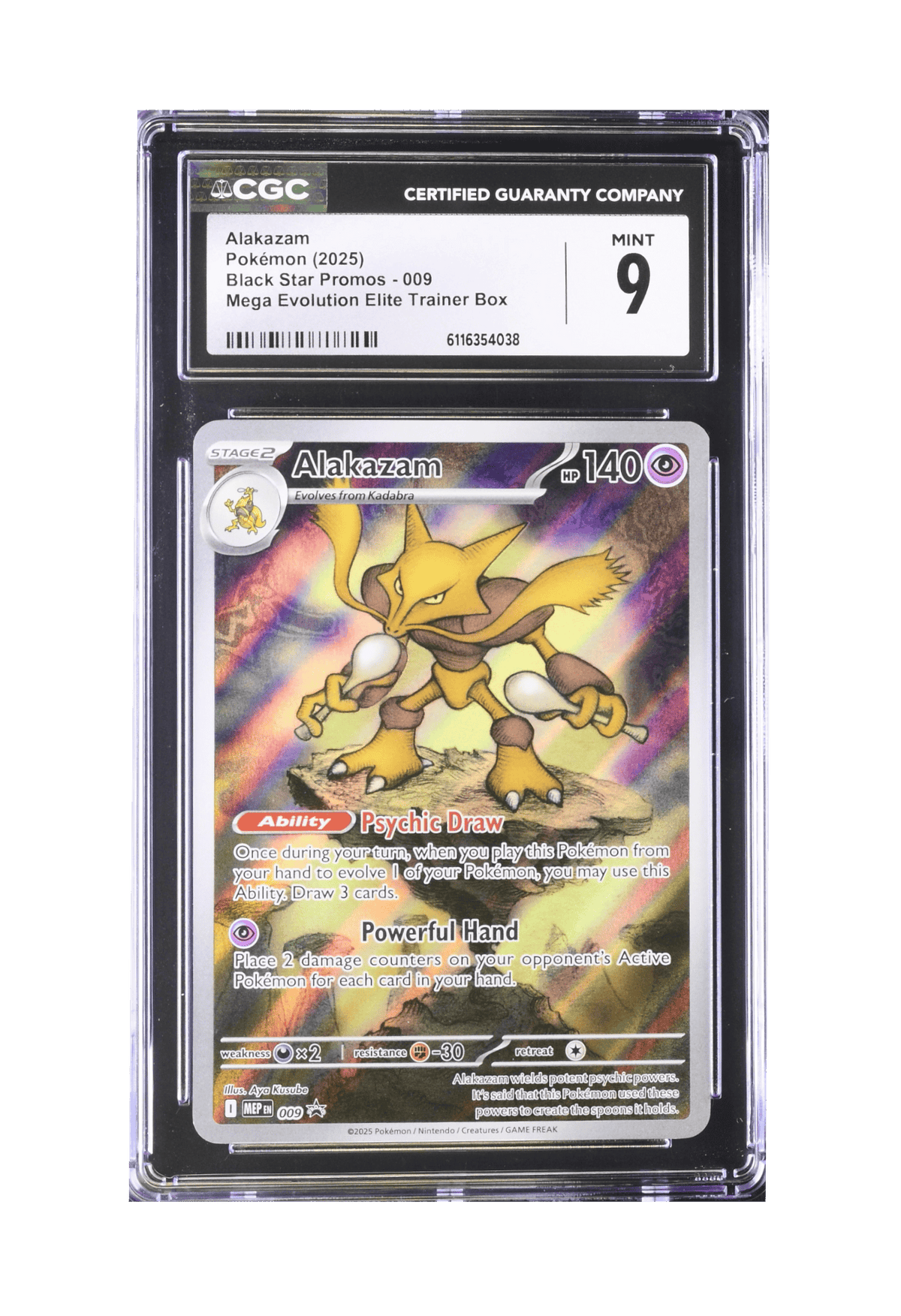 BuyGradedCards ALAKAZAM MEP009 CGC MINT 9 - Mega Evolution ETB Black Star Promo 2025