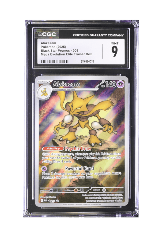 BuyGradedCards ALAKAZAM MEP009 CGC MINT 9 - Mega Evolution ETB Black Star Promo 2025