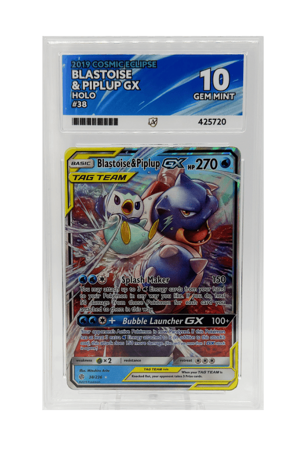BuyGradedCards BLASTOISE & PIPLUP GX 38/236 ACE GEM MINT 10 - Cosmic Eclipse 2019