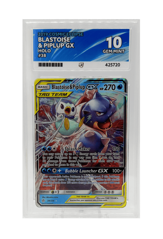 BuyGradedCards BLASTOISE & PIPLUP GX 38/236 ACE GEM MINT 10 - Cosmic Eclipse 2019