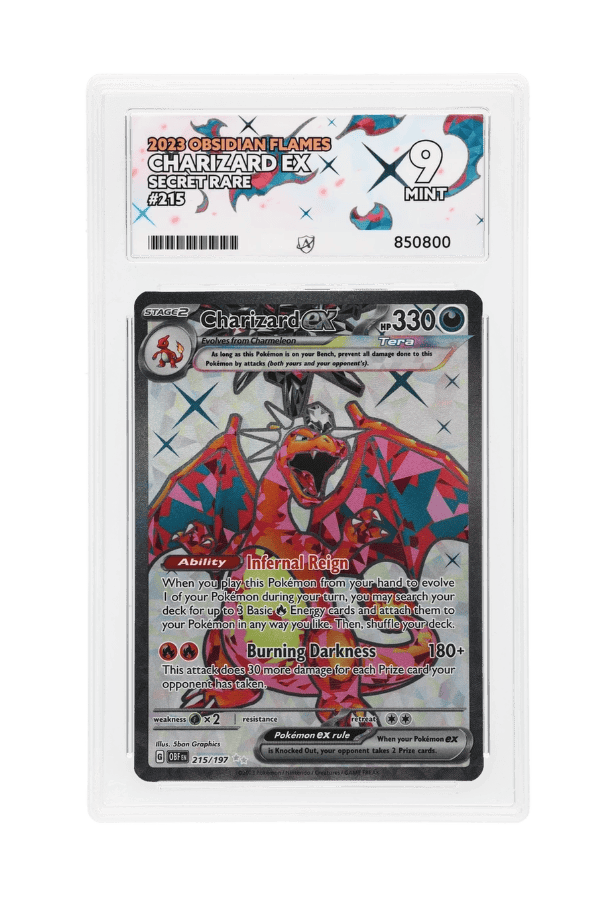 BuyGradedCards CHARIZARD EX SR 215/197 ACE MINT 9 - Obsidian Flames 2023