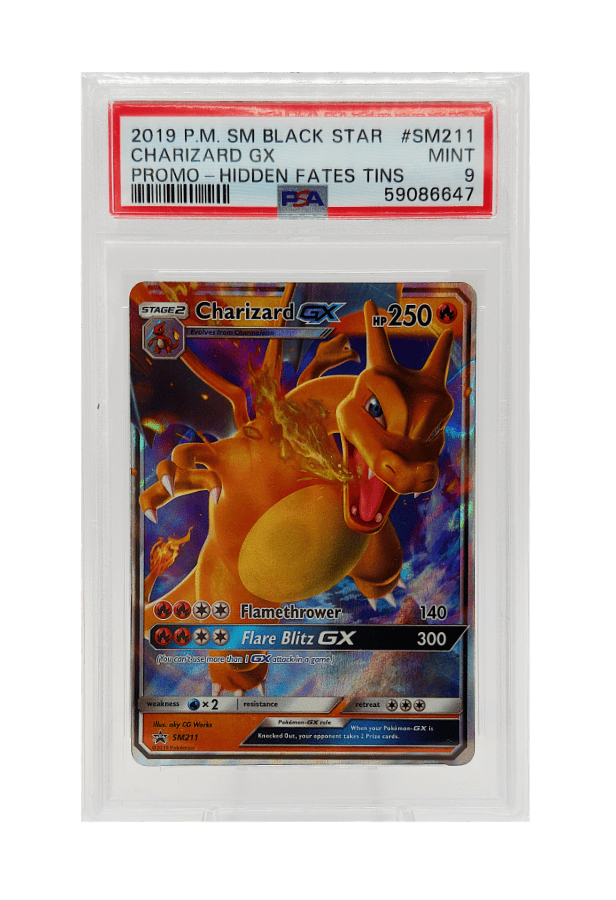 BuyGradedCards CHARIZARD GX SM211 PSA MINT 9 - Hidden Fates Tins Black Star Promo 2019
