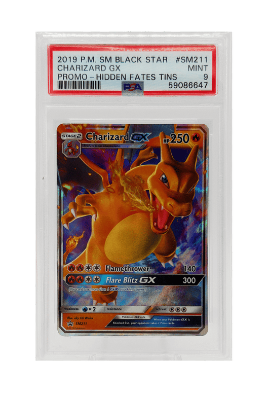 BuyGradedCards CHARIZARD GX SM211 PSA MINT 9 - Hidden Fates Tins Black Star Promo 2019