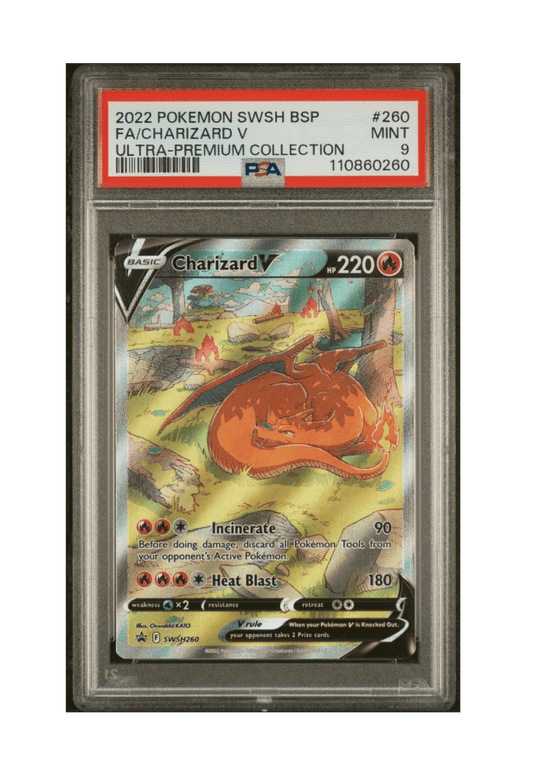 BuyGradedCards CHARIZARD V PROMO SWSH260 PSA MINT 9 - Ultra-Premium Collection Black Star Promo 2022