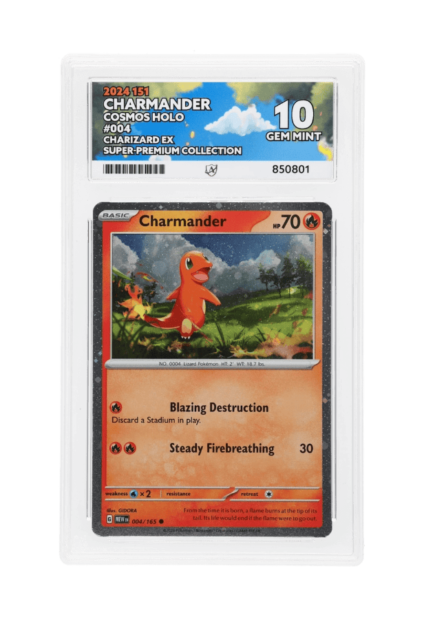 BuyGradedCards CHARMANDER COSMOS HOLO 004/165 ACE GEM MINT 10 - 151 Charizard EX Super-Premium Collection 2024