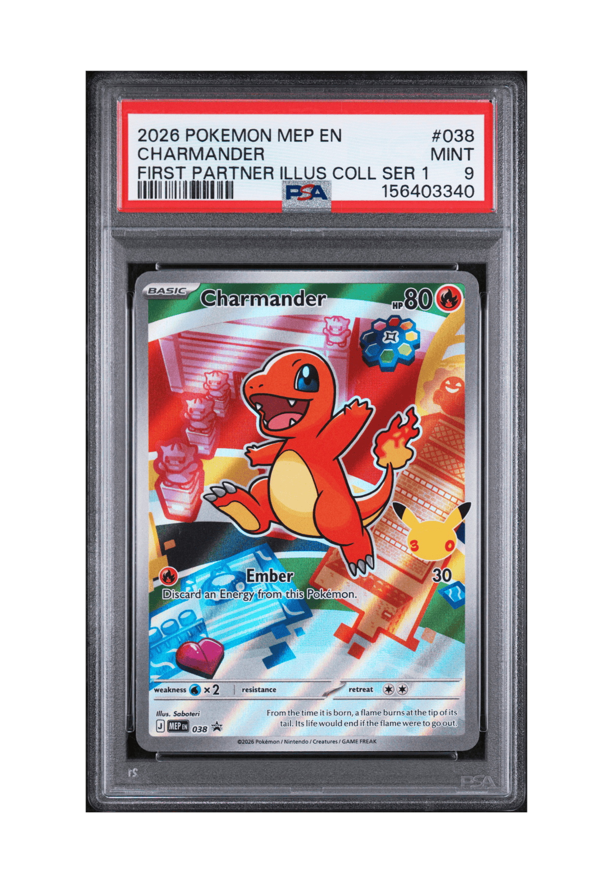 BuyGradedCards CHARMANDER MEP038 PSA MINT 9 - First Partner Illustration Collection Series 1 Promo 2026