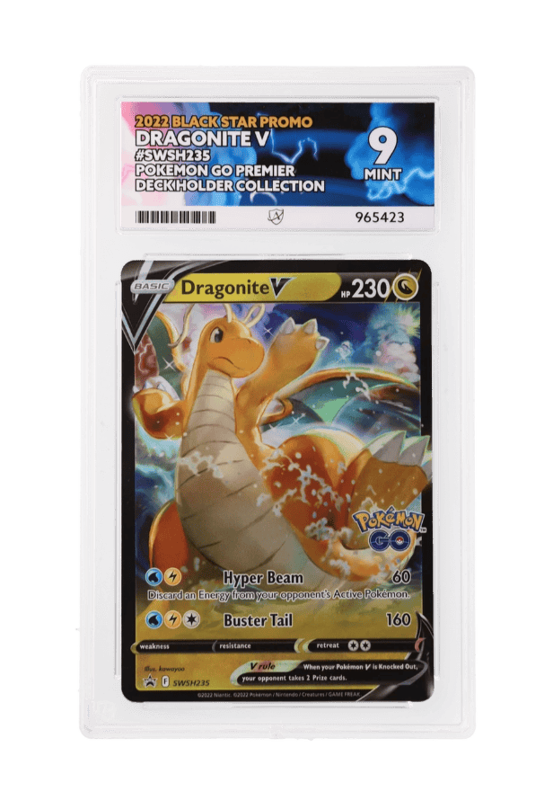 BuyGradedCards DRAGONITE V SWSH235 ACE MINT 9 - Pokemon GO Premier Deckholder Collection Black Star Promo 2022
