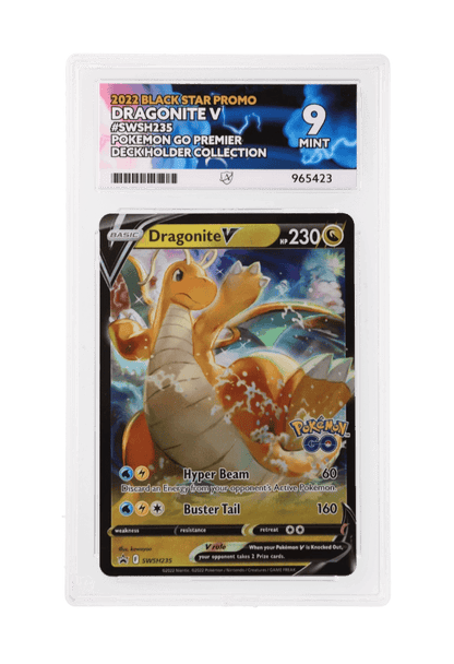 BuyGradedCards DRAGONITE V SWSH235 ACE MINT 9 - Pokemon GO Premier Deckholder Collection Black Star Promo 2022