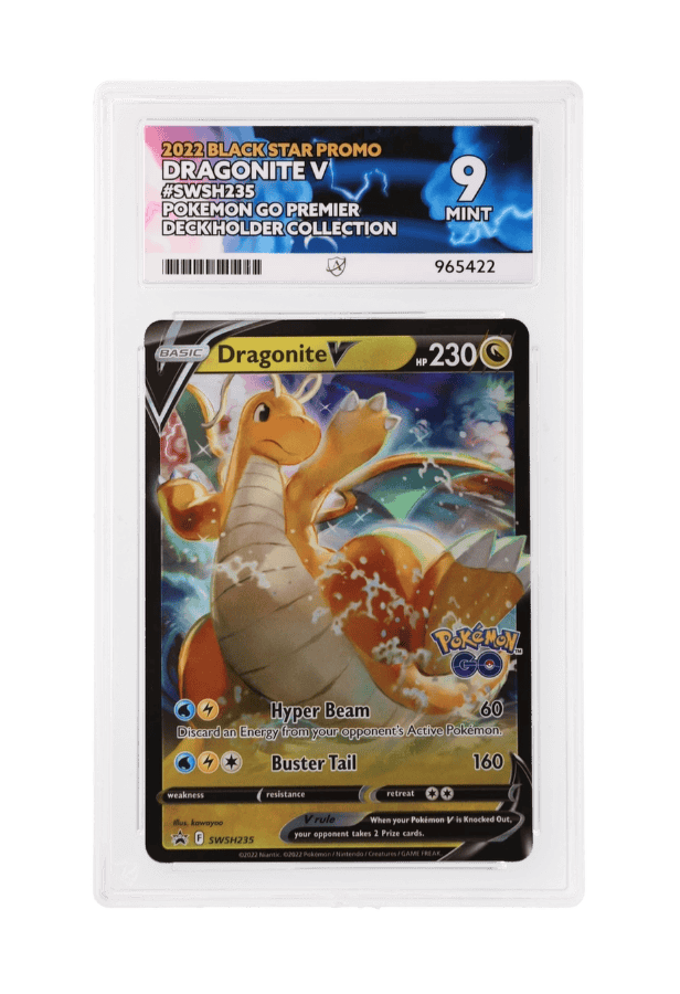 BuyGradedCards DRAGONITE V SWSH235 ACE MINT 9 - Pokemon GO Premier Deckholder Collection Black Star Promo 2022