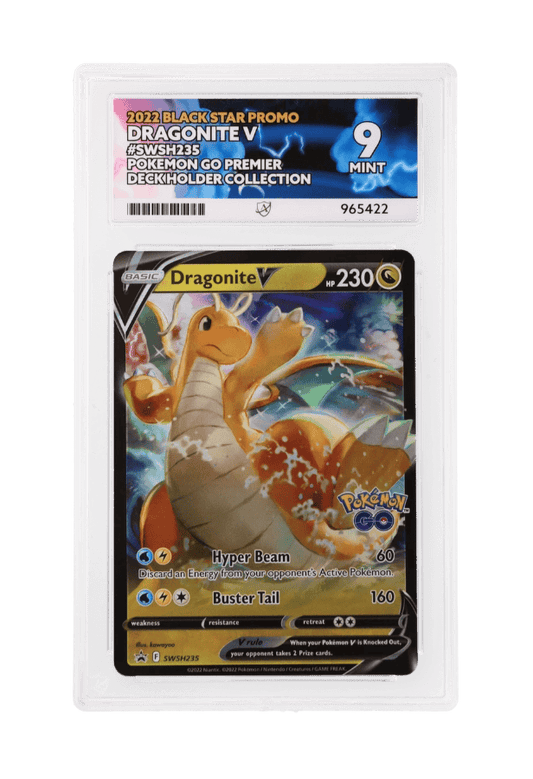 BuyGradedCards DRAGONITE V SWSH235 ACE MINT 9 - Pokemon GO Premier Deckholder Collection Black Star Promo 2022