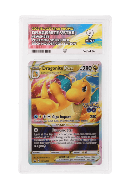 BuyGradedCards DRAGONITE VSTAR SWSH236 ACE MINT 9 - Pokemon GO Premier Deckholder Collection Black Star Promo 2022