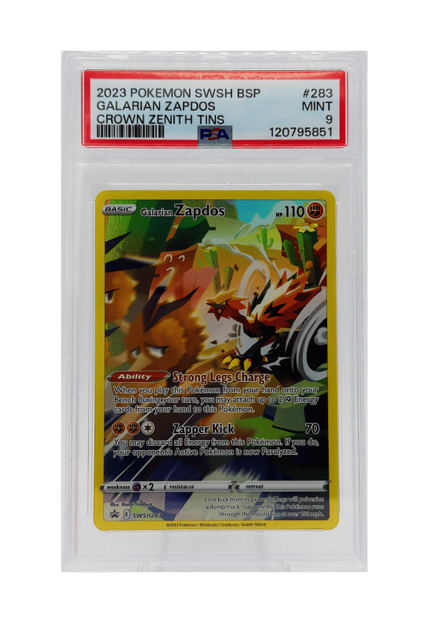 BuyGradedCards GALARIAN ZAPDOS SWSH283 PSA MINT 9 - Crown Zenith Tins Black Star Promo 2023