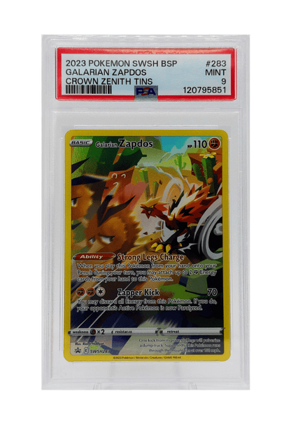 BuyGradedCards GALARIAN ZAPDOS SWSH283 PSA MINT 9 - Crown Zenith Tins Black Star Promo 2023