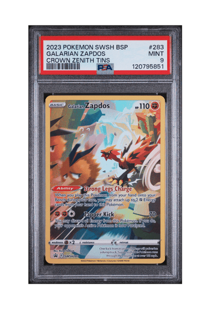 BuyGradedCards GALARIAN ZAPDOS SWSH283 PSA MINT 9 - Crown Zenith Tins Black Star Promo 2023