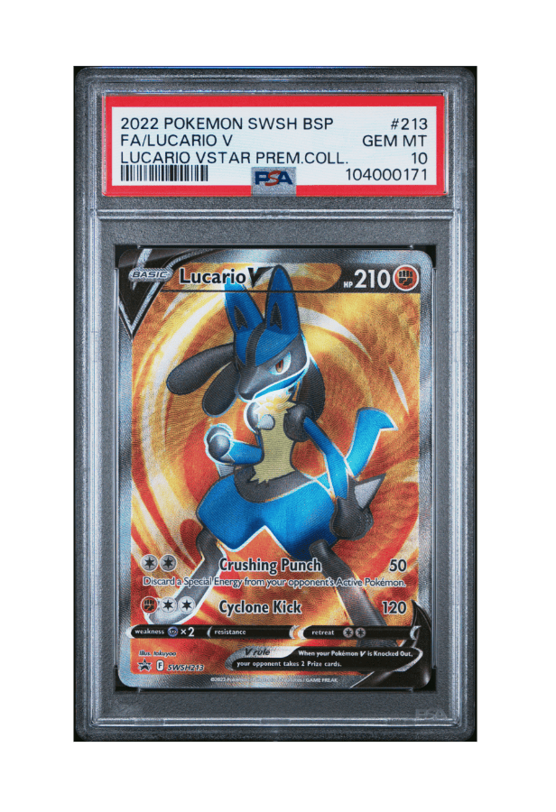 BuyGradedCards LUCARIO V FA SWSH213 PSA GEM MINT 10 - Lucario VSTAR Premium Collection Black Star Promo 2022