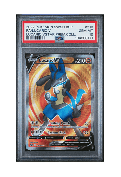 BuyGradedCards LUCARIO V FA SWSH213 PSA GEM MINT 10 - Lucario VSTAR Premium Collection Black Star Promo 2022