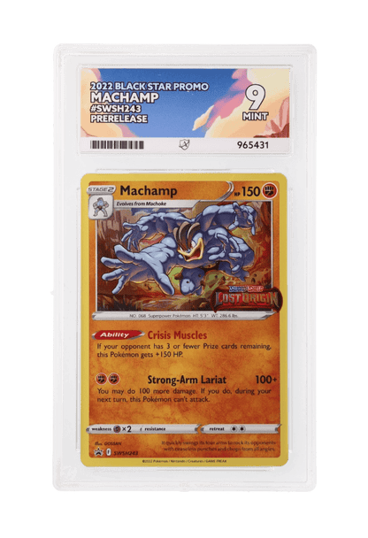 BuyGradedCards MACHAMP SWSH243 ACE MINT 9 - Lost Origin Pre Release Black Star Promo 2022