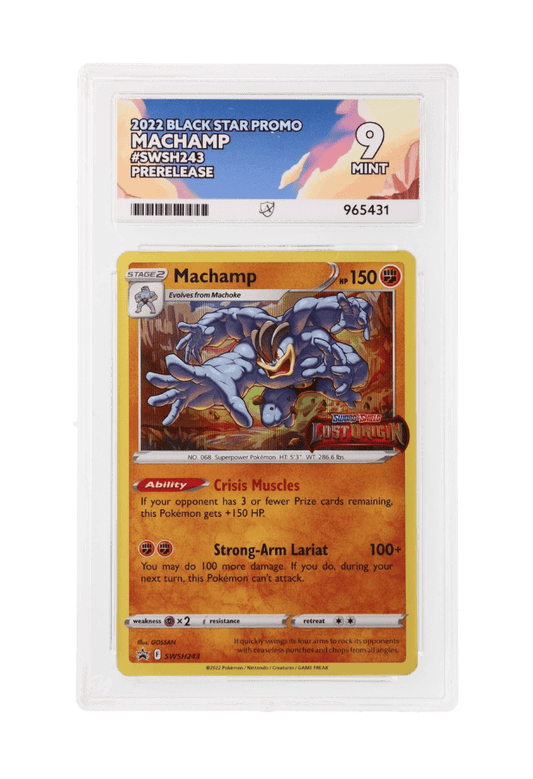 BuyGradedCards MACHAMP SWSH243 ACE MINT 9 - Lost Origin Pre Release Black Star Promo 2022
