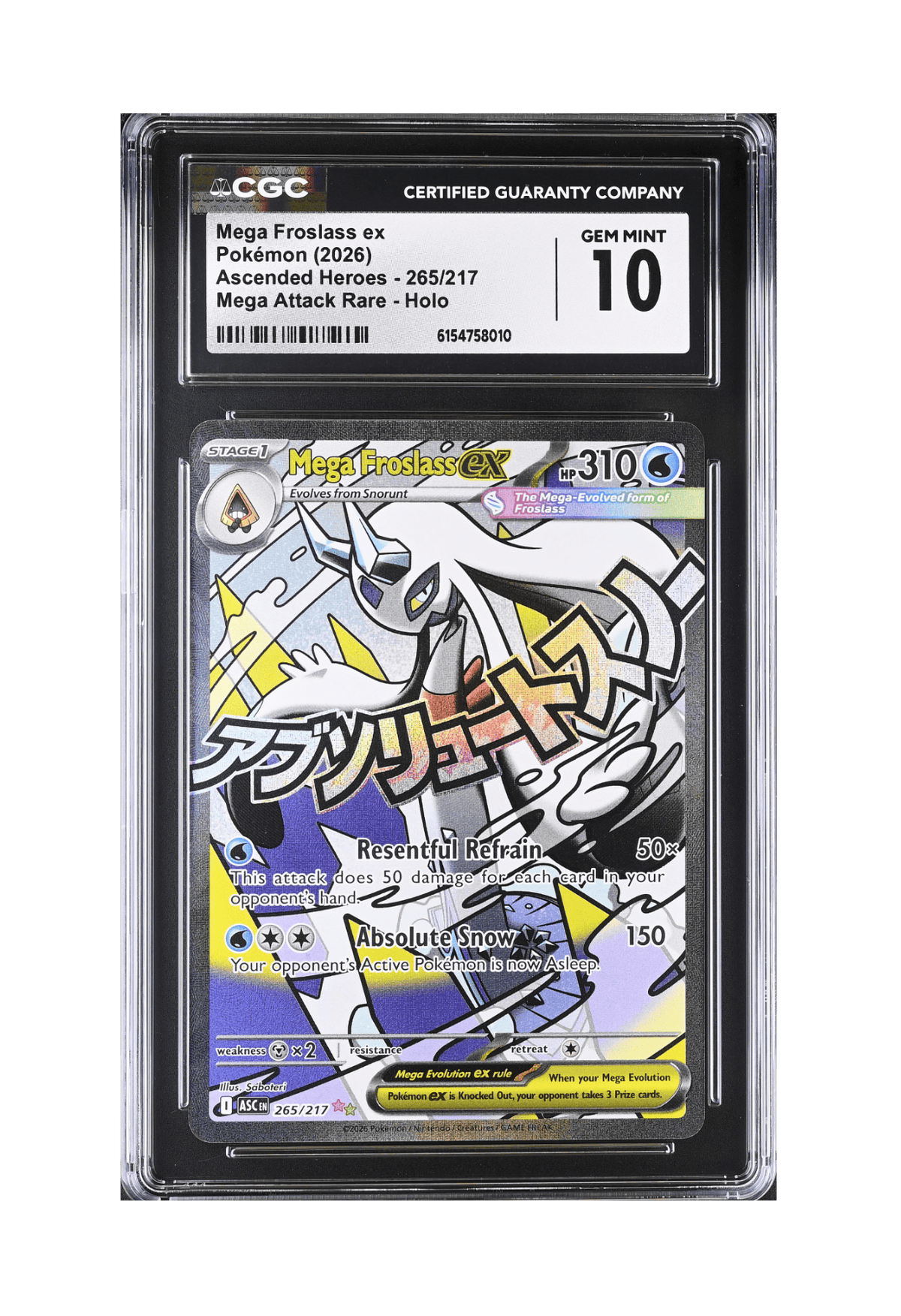 BuyGradedCards MEGA FROSLASS EX MA 265/217 CGC GEM MINT 10 - Ascended Heroes 2026