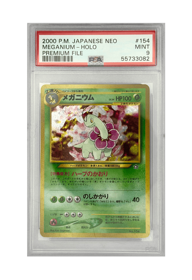 BuyGradedCards MEGANIUM HOLO 154 PSA MINT 9 - Japanese Neo Genesis Premium File 2000