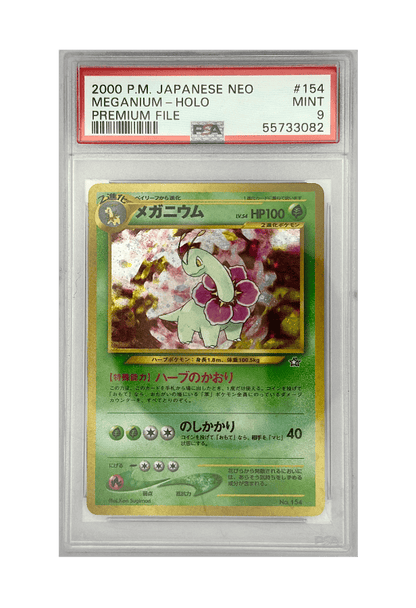 BuyGradedCards MEGANIUM HOLO 154 PSA MINT 9 - Japanese Neo Genesis Premium File 2000