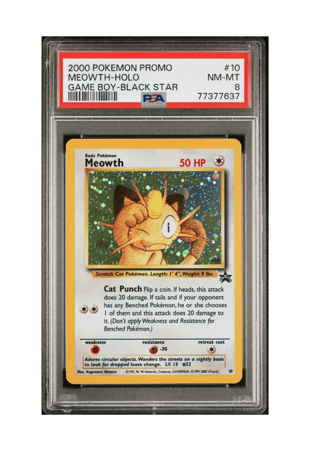 BuyGradedCards MEOWTH HOLO 10 PSA NM-MT 8 - Game Boy Black Star Promo 2000