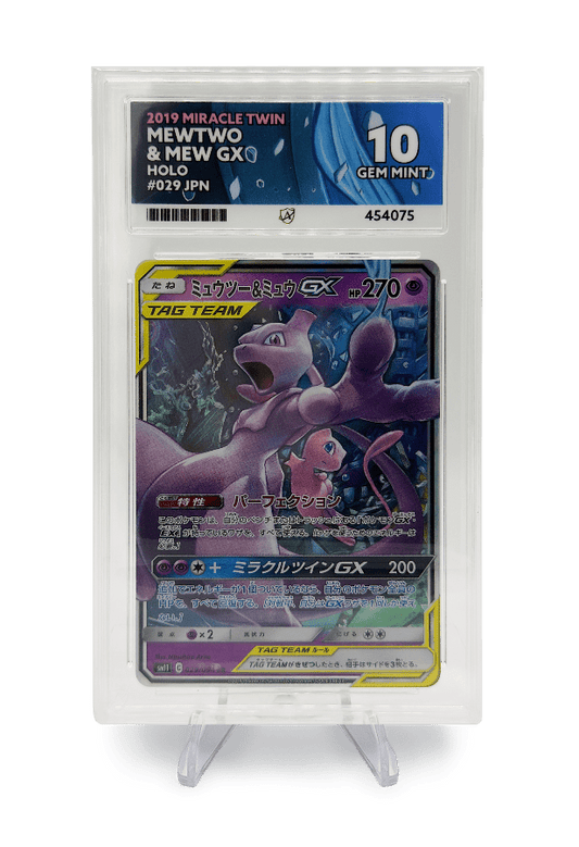 BuyGradedCards MEWTWO & MEW GX 029/094 ACE GEM MINT 10 - Miracle Twin 2019