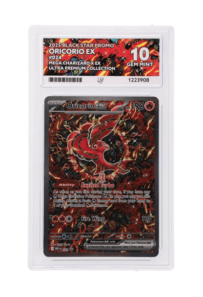BuyGradedCards ORICORIO EX MEP024 ACE GEM MINT 10 - Mega Charizard X EX Ultra Premium Collection Black Star Promo 2025