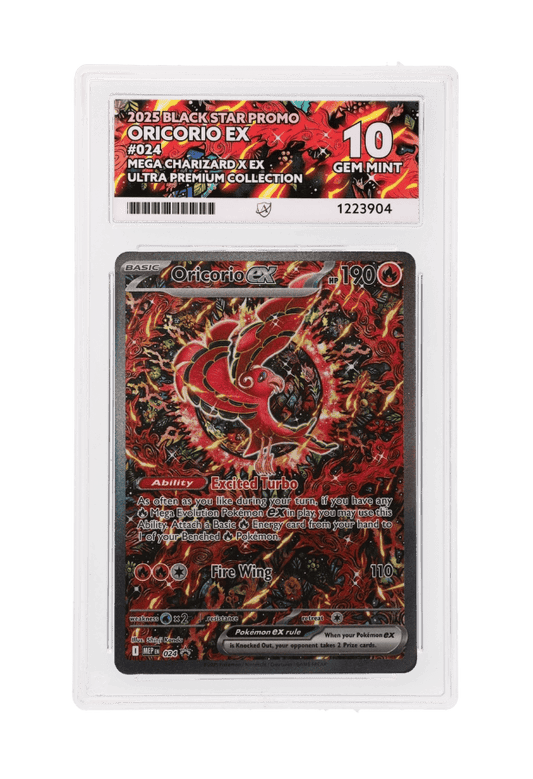 BuyGradedCards ORICORIO EX MEP024 ACE GEM MINT 10 - Mega Charizard X EX Ultra Premium Collection Black Star Promo 2025