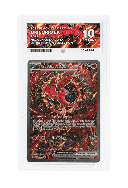 BuyGradedCards ORICORIO EX MEP024 ACE GEM MINT 10 - Mega Charizard X EX Ultra Premium Collection Black Star Promo 2025