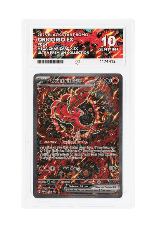 BuyGradedCards ORICORIO EX MEP024 ACE GEM MINT 10 - Mega Charizard X EX Ultra Premium Collection Black Star Promo 2025