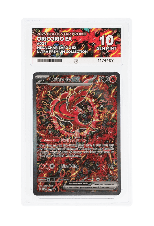 BuyGradedCards ORICORIO EX MEP024 ACE GEM MINT 10 - Mega Charizard X EX Ultra Premium Collection Black Star Promo 2025