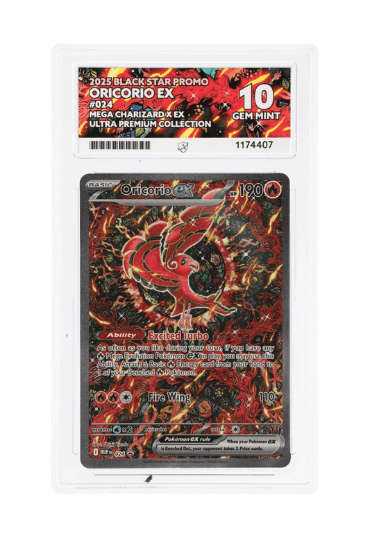 BuyGradedCards ORICORIO EX MEP024 ACE GEM MINT 10 - Mega Charizard X EX Ultra Premium Collection Black Star Promo 2025