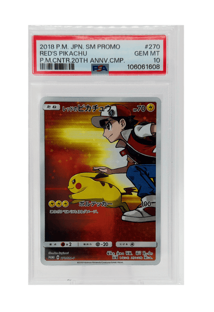BuyGradedCards RED’S PIKACHU 270/SM-P PSA GEM MINT 10 - Pokemon Center 20th Anniversary Campaign Promo 2018