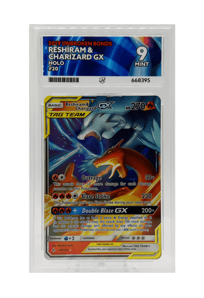 BuyGradedCards RESHIRAM & CHARIZARD GX 20/214 ACE MINT 9 - Unbroken Bonds 2019