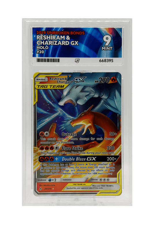 BuyGradedCards RESHIRAM & CHARIZARD GX 20/214 ACE MINT 9 - Unbroken Bonds 2019