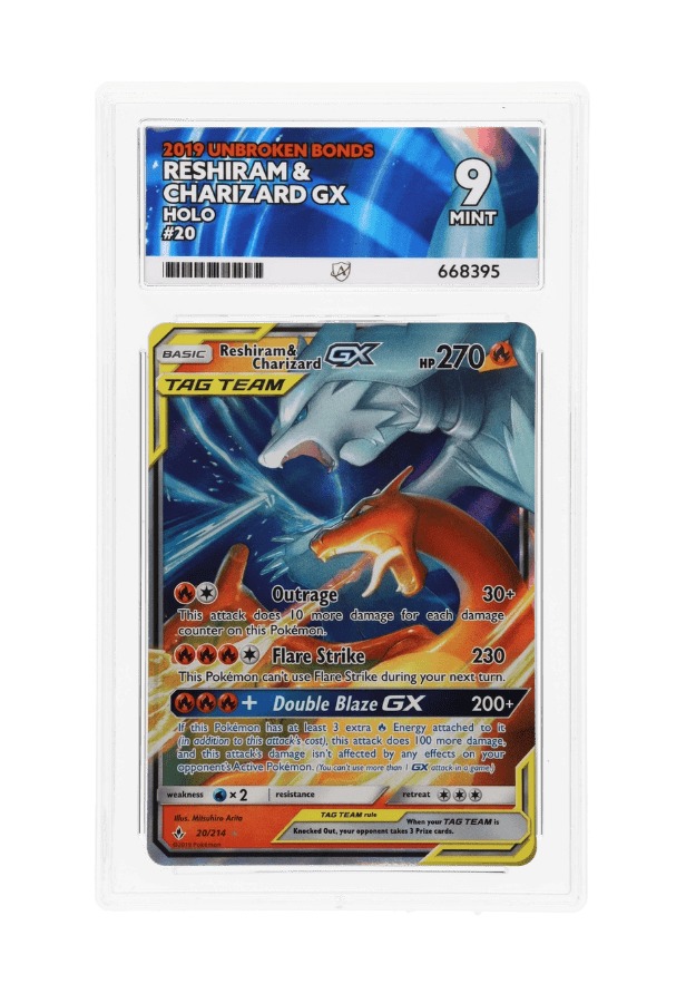BuyGradedCards RESHIRAM & CHARIZARD GX 20/214 ACE MINT 9 - Unbroken Bonds 2019