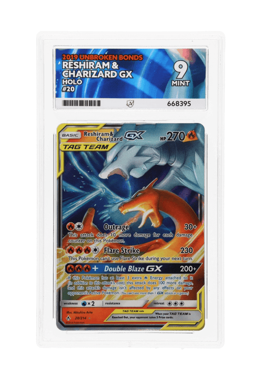 BuyGradedCards RESHIRAM & CHARIZARD GX 20/214 ACE MINT 9 - Unbroken Bonds 2019