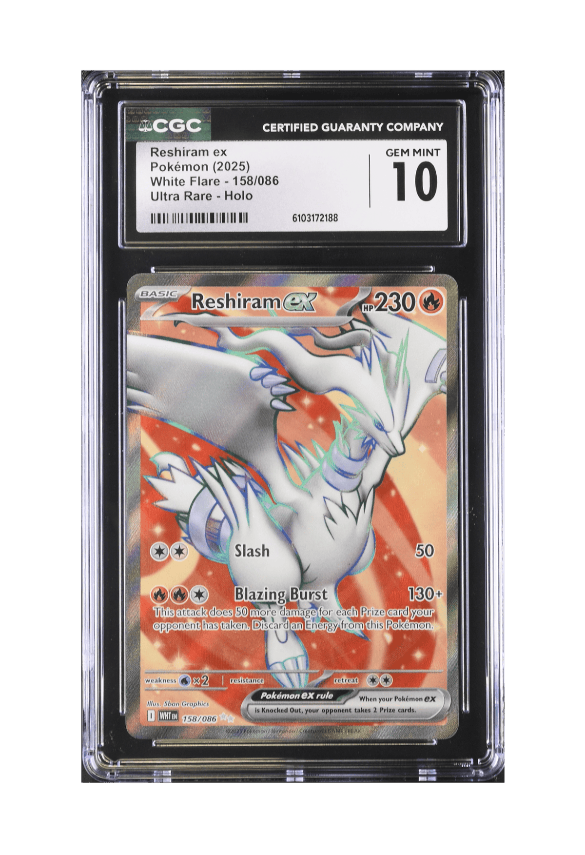 BuyGradedCards RESHIRAM EX UR 158/086 CGC GEM MINT 10 - White Flare 2025