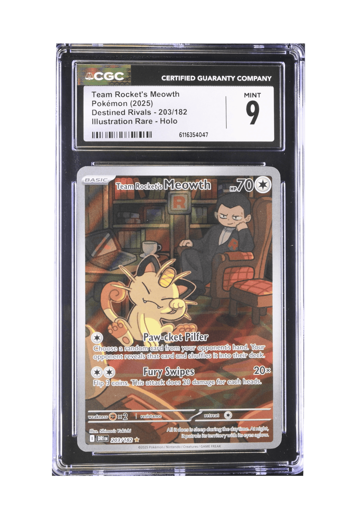 BuyGradedCards TEAM ROCKET’S MEOWTH IR 203/182 CGC MINT 9 - Destined Rivals 2025