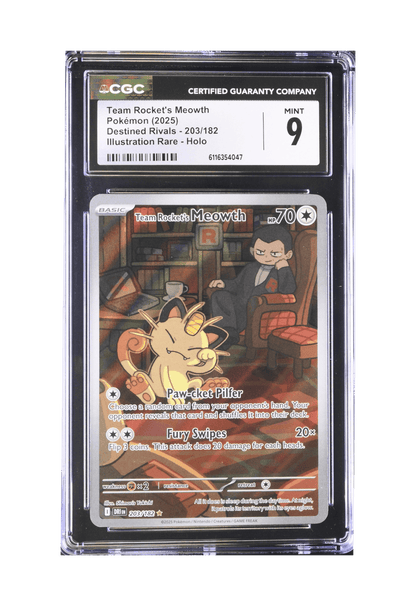 BuyGradedCards TEAM ROCKET’S MEOWTH IR 203/182 CGC MINT 9 - Destined Rivals 2025
