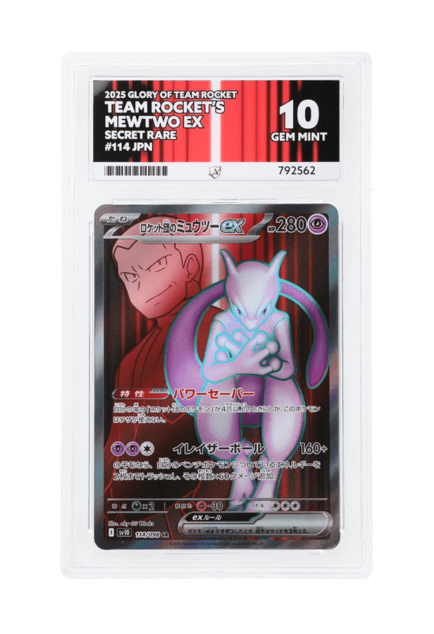 BuyGradedCards TEAM ROCKET’S MEWTWO EX SR 114/098 ACE GEM MINT 10 - Glory of Team Rocket 2025