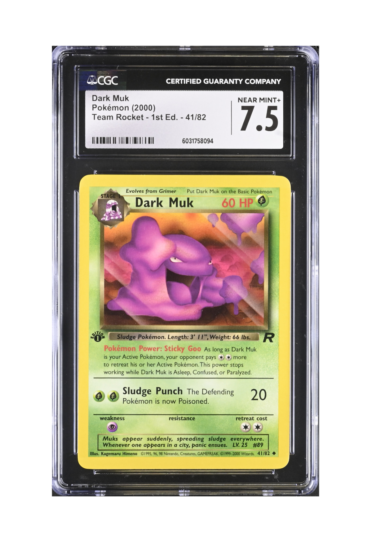 DARK MUK 41/82 (1ST EDITION) CGC NEAR MINT+ 7.5 - Pokemon Team Rocket 2000