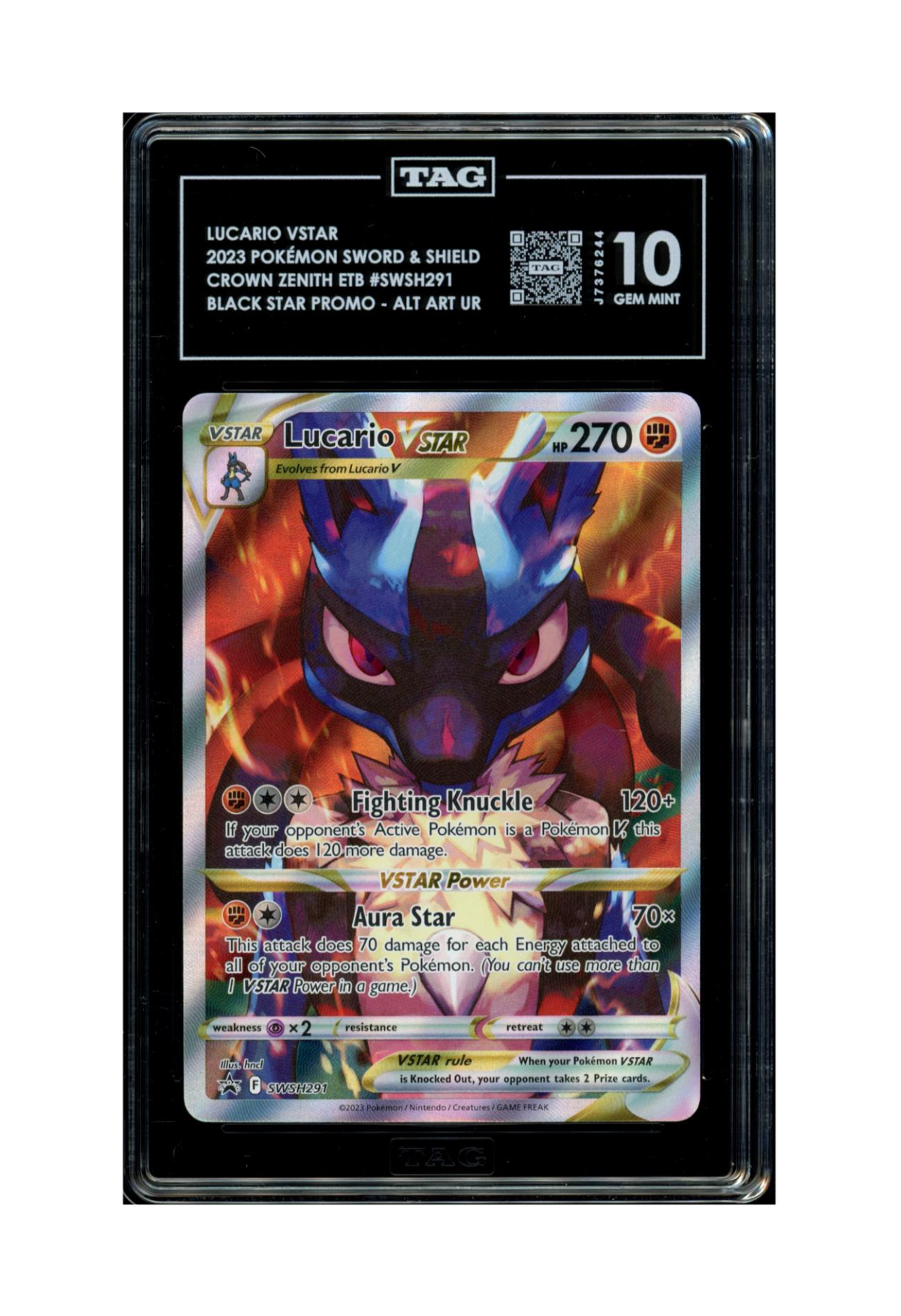 LUCARIO VSTAR SWSH291 TAG GEM MINT 10 - Crown Zenith ETB Black Star Promo 2023