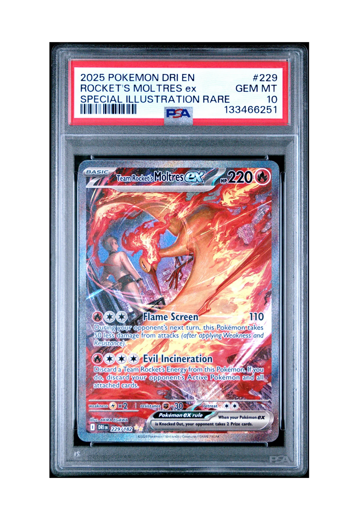 ROCKET’S MOLTRES EX SIR 229/182 PSA GEM MINT 10 - Destined Rivals 2025