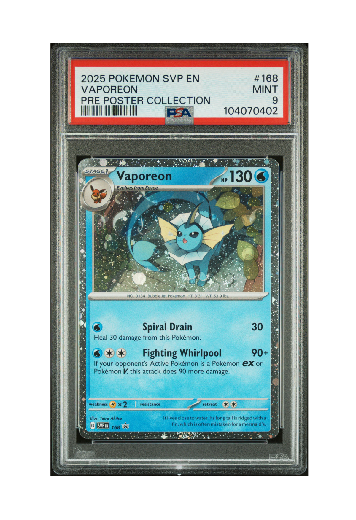 VAPOREON PROMO SVP168 PSA MINT 9 - Prismatic Evolutions Poster Collection Black Star Promo 2025