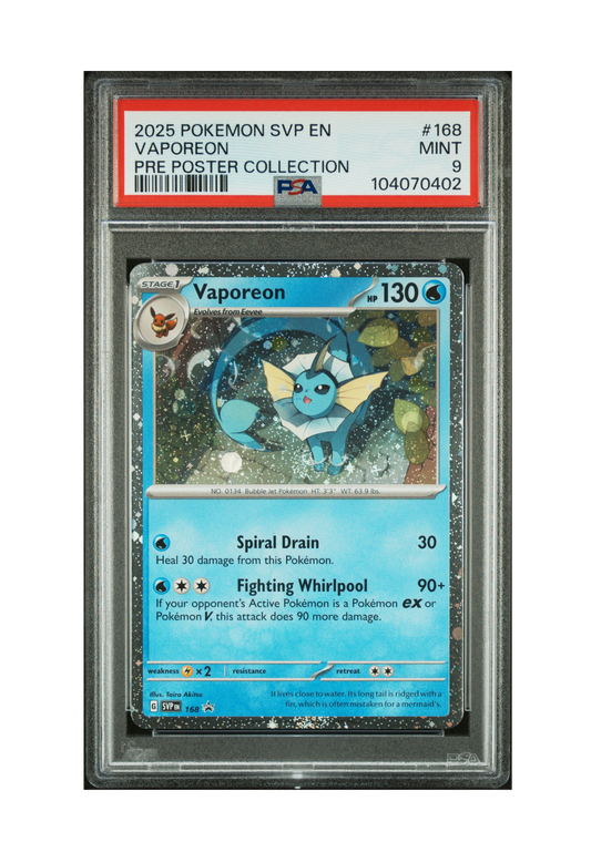 VAPOREON PROMO SVP168 PSA MINT 9 - Prismatic Evolutions Poster Collection Black Star Promo 2025